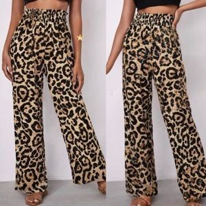 Boho leopard print paperbag waist wide leg pants